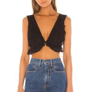 MAJORELLE Black Cropped Ruffle Tie-Front Tank